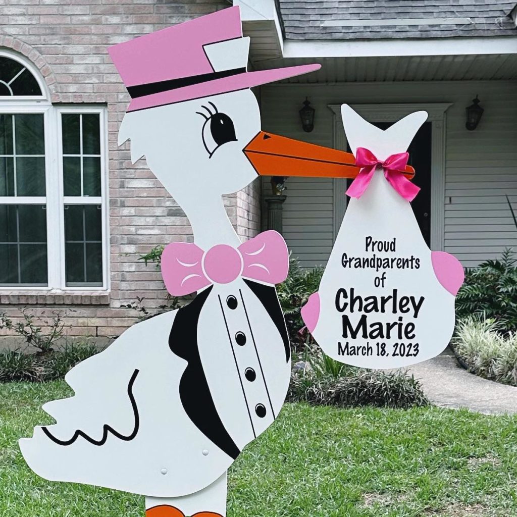 Pink Grandparent Stork Sign with Personalized Bundle, [Main Locations]